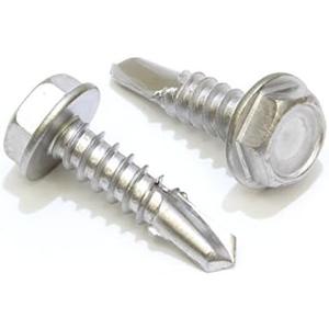 Bolt Dropper No. 14 x 3/4" Stainless Hex Washer Head Self Drilling - 100 pc - 410 Stainless Steel Self Tapping TEK, No. 3 Point, Plain Finish, ssd Screws