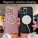 Compatible for iPhone 16 Pro Max Case Glitter Clear Paw Love Heart Compatible with MagSafe, Camera Lens Protection Soft Slim Thin Magnetic Bling Phone Case - Pink