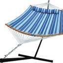 Hammock with 12.8 Feet Stand & Curved Bamboo Spreader Bar Double Hammocks 2 Person Heavy Duty Max 450lbs Capacity, Catalina Beach