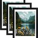 Picrit 18x24 Picture Frame 3 Pack, Black Poster Frame, Display Poster 16 x 20 with Mat or 18 x 24 without Mat for Horizontal or Vertical Wall Mounting