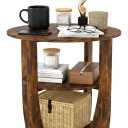 ZEXVIDA Rustic Brown Round Side Table, 3-Tier End Table with Storage Shelves, Farmhouse Nightstand for Bedroom, Small Accent Table for Living Room Sofa, 19.7" D x 21.7" H