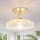 Semi Flush Mount Ceiling Light, Gold Hallway Vintage Lights Fixture Ceiling with Clear Flower Glass, Bulb Included, 4.72" Base Modern Ceiling Light Fixtures for Porch Corridor Kitchen Bedroom (Brass base (Bulb included), FlowerClear)