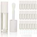 COSIDEA 24 pcs Empty 5ml big brush lip gloss tube White round lipgloss tubes container with big doe foot wand (64 Piece Set)