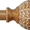 QDWIS Wood Curtain Rods for Windows 48 to 84 Inch,1'' Diameter Drapery Rods with Imitation Wood Grain Leaf Pattern Finials,Boho Adjustable Heavy Duty Curtain Rods Set,36-88'',Color:Natural Wood