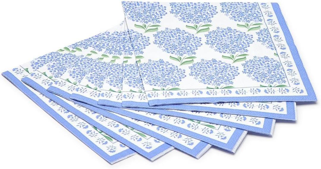 Two's Company Hydrangea 3-Ply Paper Napkins - Elegant Floral Design Cocktail Napkin Set, 20 Pack - Perfect for Special Occasions and Everyday Use (5 x 5 x 0.1 inches)