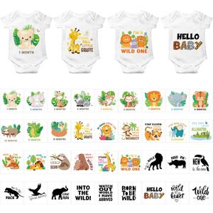 Teling 36 Pcs Iron on Decals Baby Shower Games Iron on Transfers Stickers Patches Baby Bodysuit Making Bibs Decorating Kit Patch Maker for Gender Reveal T Shirt(Safari Animal)
