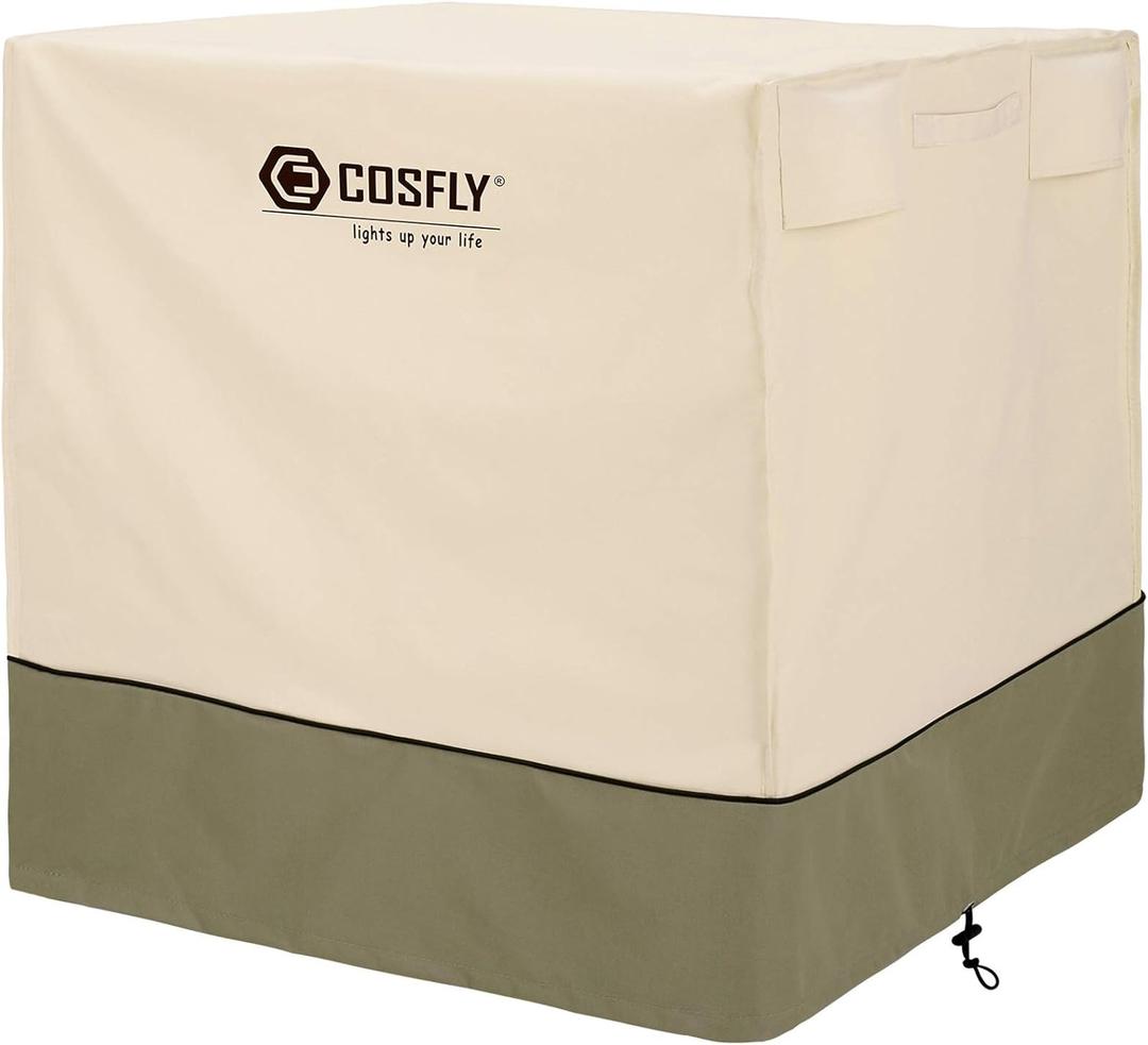 COSFLY Air Conditioner Cover for Outside Units-Durable AC Cover Water Resistant Fabric Windproof Design -Square Fits up to 36 x 36 x 39 Inches (Beige)
