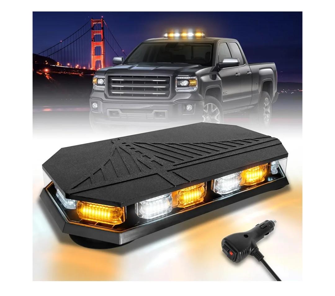 406D Rooftop Emergency Strobe Lights Bar, 102 LED Amber White Mini Beacon Safety Flashing Warning Traffic Lights Bar w/Magnetic Base for 12-24V Trucks, Construction Vehicles, Snowplow, Cars