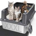 Extra Large XXL Stainless Steel Cat Litter Box with Lid, 26" L x 18" W x 12" H Metal Litter Box with Hight Sides for Big Cats & Multiple Cats, Never Absorbs Odors, Anti-Urine Leakage, Easy Cleaning