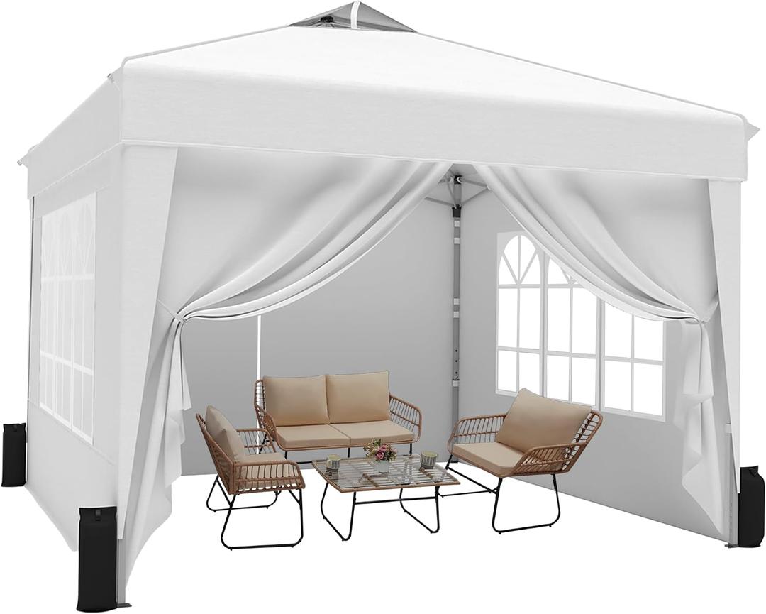 SANWAY 10x10 Pop Up Canopy Tent with Sidewalls x 4 Easy Setup Canopy Tent, Waterproof, UV-Resistant, Portable with Carry Bag for Outdoor Events, Camping, and Backyard Parties White