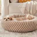 MIXJOY Dog Beds for Small Dogs Cats, Washable Small Dog Bed with Removable Cover, Donut Cat Bed for Indoor Cats, Calming Fluffy Round Pet Beds with Anti Slip Bottom, Cute Puppy Beds, 23"x23"x8", Beige