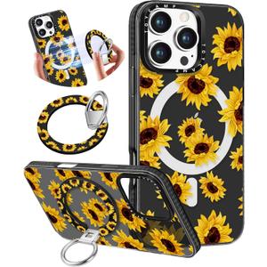 Toycamp for iPhone 13 Pro Case Compatible with Magsafe - for Women Girls Cute Design 360 Magnetic Ring Holder Stand Kickstand Girly Sunflower Pretty Funny Fashion TPU Aesthetic Teen Phone Cover
