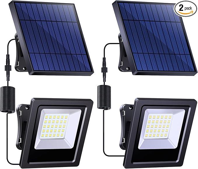 Solar Lights Outdoor, Solar Powered Flood Lights Weatherproof, Dusk to Dawn Led Solar Security Wall Lights with 16.4Ft Cable for Outside Garden, Garage, Landscape 2 Pack Solar Lights Outdoor, Solar Powered Flood Lights Weatherproof, Dusk to Dawn Led Solar Security Wall Lights with 16.4Ft Cable for Outside Garden, Garage, Landscape 2 Pack