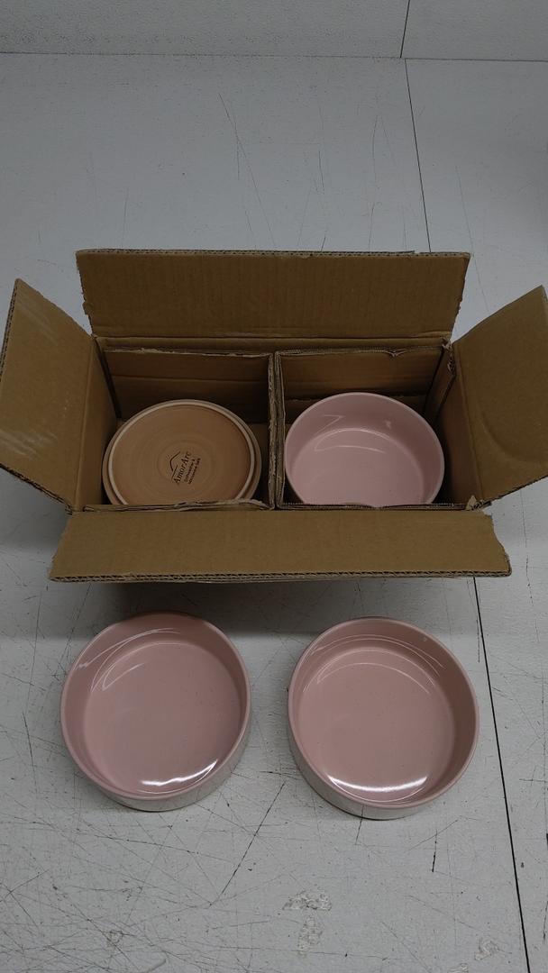 AmorArc Ceramic Dinnerware Set for 4 | Speckled Stoneware Plates and Bowls with unglazed terracotta | Scratch Resistant, Dishwasher & Microwave Safe Dishes Sets- 12-Pcs Pink