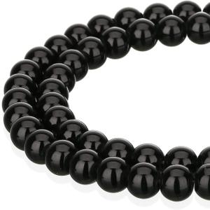 RUBYCA 1 Strand 12MM Jade Imitation Round Painted Coated Glass Beads for DIY Jewelry Making Black