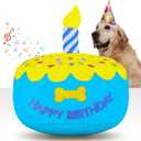 Dog Birthday Cake Toy 5.9", Larger Plush Dog Gift with Electronic Music Box, Plays Happy Birthday Song & Puppy Bark Melody, Party Decoration for All Breeds Dogs, Blue