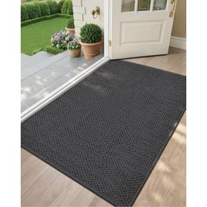 Color&Geometry Ultra-Thin Indoor Door Mat, 48"x72" Low-Profile Non-Slip Entryway Rug with Modern Geometric Texture, Washable Doormat for Entrance, Front Doors, Grey (Rolled-up NO Creases)