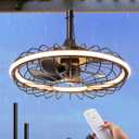 EDISHINE 20" Outdoor Ceiling Fan with Light, 3CCT Dimmable Waterproof Caged Fan Remote, 5 Blades 6 Wind Speeds Reversible DC Motor, Plug in Hanging Hook Quiet Gazebo Fans for Patios, Porch, Pergola