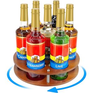 Rotating Coffee Syrup Organizer Rack,Syrup Bottle Stand Holder for Coffee Syrup Station,7 Bottles Storage Display Turntable Tray&Lazy Susan for Syrup,Liquor Wine in Kitchen Countertop (Brown)