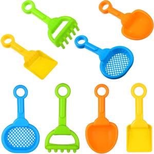 Skylety 8 Pieces Kids Beach Sand Shovels Colorful Plastic Rake Sand Sifter Toy Shovel for Teens Garden Summer Beach Toys(Fresh Style)