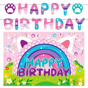 2Pcs Dollhouse Backdrop Party Decoration, 5 * 3ft Cat Photo Decor Banner for Girls Baby Shower Birthday Party Photography Background