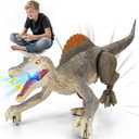 Dinosaur toys, Realistic Remote Control Dinosaur toys for Kids 3-5, 2.4GHZ, Walking, Rechargeable, 3D Eyes Realistic Appearance, 3 Sound Effects, Demo Function, Sturdy Jurassic Toy for kid 3+ (Gray)