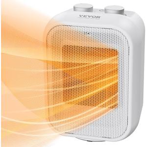 VEVOR Portable Electric Space Heater with Thermostat, 1000W/1500W 2-Level Adjustable Quiet Ceramic Heater Fan, 9 in Tip-Over Shutdown Flame-Retardant PP Small Heaters for Office Room Desk Indoor Use