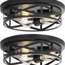 13 Inch Close to Ceiling Light Fixtures 2 Pack, 3-Lights Farmhouse Flush Mount Ceiling Light, Black Indoor Metal Cage Semi Flush Mount Ceiling Light for House Hallway Kitchen Bedroom