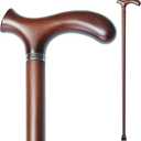 Wooden Walking Cane with 5 Height for Men and Women, Handmade Wood Cane with Comfort Grip Handle, Supportive Mobility Aid for Seniors, Fashionable & Classic Lightweight Stick (37inch, Coffee)