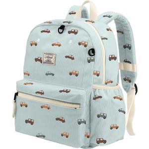 Corduroy Toddler Backpack for Boys 2-5: Preschool Backpack for Girls - Cute Kids Backpack 13.5" H (Car Blue Corduroy)