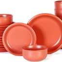 GZG Vintage Series Ceramic Dinnerware Set for 8, 24 Pieces, Terracotta Red | Stoneware Plates and Bowls Set, Lead-Free, Handcrafted Dishes Set, Microwave & Dishwasher Safe