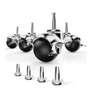 HOLKIE Casters for Furniture Legs Ball Caster Wheels Set of 4, 2 inch Locking Stem Swivel Castors for Chair, 5/16" x 1-1/2" Grip Neck Spherical Chrome Vintage Antique Wheel