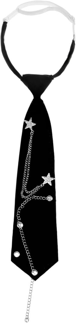 Tucnoeu Clip on Neck Ties for Women, Pre-tied Adjustable Neckties, Clip on Ties for Uniforms, School, Cosplay, T-shirt Accessory (Black)
