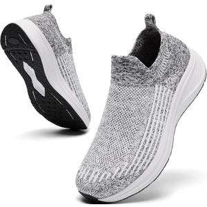 Women's Wide Slip On Walking Shoes Non-Slip Socks Shoe Lightweight Breathable Mesh Sneakers for Everyday Comfort & Style | Perfect for Work Travel White Black (White) 8