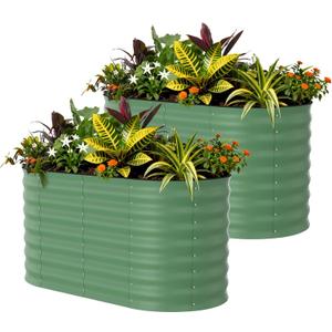 2 Pcs Raised Garden Beds Outdoor 4x2x2 ft - Galvanized Steel Planter Box for Vegetables, Flowers, Rust-Resistant Garden Box, Easy Assembly Raised Beds, Durable Planters for Outdoor Plants, Green