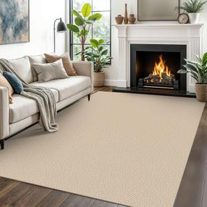 EARTHALL Washable Area Rugs 5x7 Ft Non Slip Living Room Rugs Cotton Dining Room Rug Braided Bedroom Rugs Indoor Outdoor Floor Carpet for Living Room, Bedroom, Dining Room, Golden Beige/White