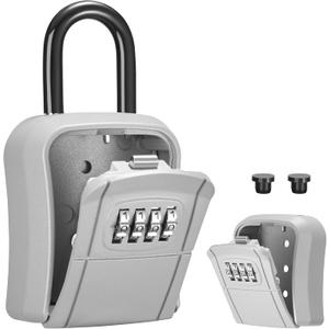 Puroma Key Lock Box, Portable Combination Lockbox Wall-Mounted Key Storage Box for House Keys, Resettable Code Safe Security Lock Box for Home, Office, Apartment Spare Key Storage (1 Pack, Silver)