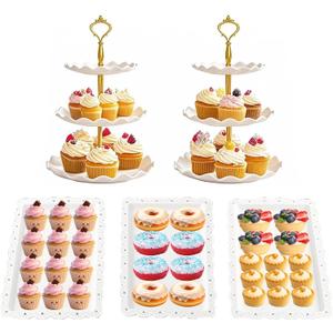 5 Pieces Cupcake Stand Set, 2 PCS 3 Tier Cupcake Stands with 3 Pieces Appetizer Trays Dessert Table Display Set for Mother's Day, Party, Tea Party and Wedding