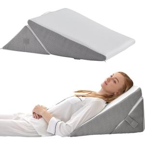 Bedluxe Wedge Pillow for Sleeping, Adjustable 9&12 Inch Foldable Bed Wedge Pillow Set, Orthopedic Memory Foam Triangle Pillows Wedge, 7-in-1 Elevated Pillows for Leg and Back Support, White/Grey