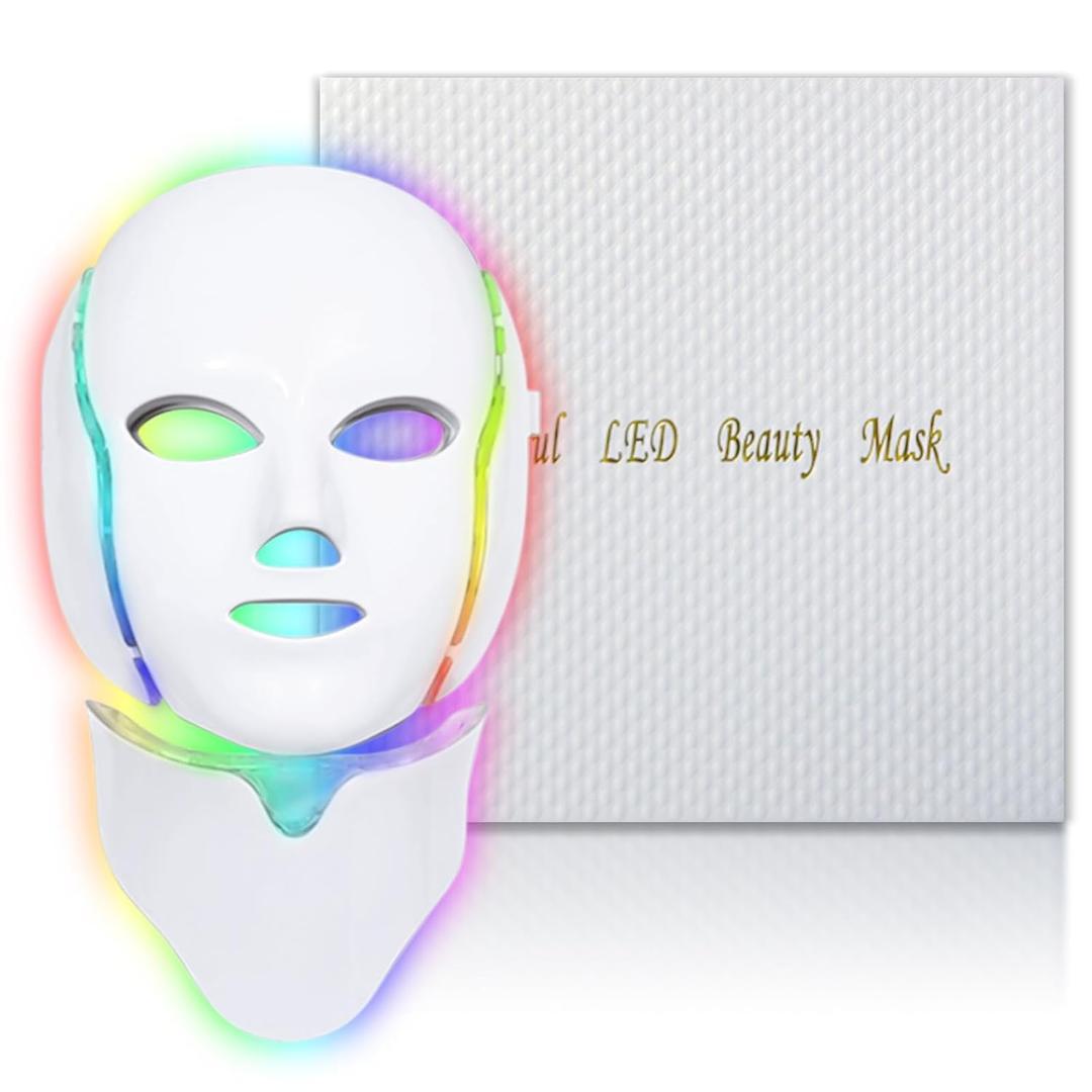EVFOFO Red Light Therapy Mask for Face, 7 Custom Modes with 850nm Infrared & 630nm Red Light, Portable LED Face Mask Light Therapy with Timer for Home Use, White