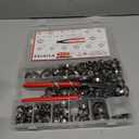 AKIHISA 360Pcs 16 Sizes Single Ear Hose Clamps, 5.3-36.1mm Stainless Steel_304 Crimp Hose Clamps Cinch Rings Assortment Kit for Automotive, Pipe, Plumbing