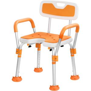 Height-Adjustable Shower Chair with Anti-Slip Armrest & Seat Pad - for Elderly, Disabled, and Pregnant. Heavy Duty Aluminum Frame Supporting Up to 280 LB.