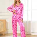 Womens Satin Pajama Set 2 Piece Silk Long Sleeve Pjs Soft Button Down Loungewear Sleepwear, XL