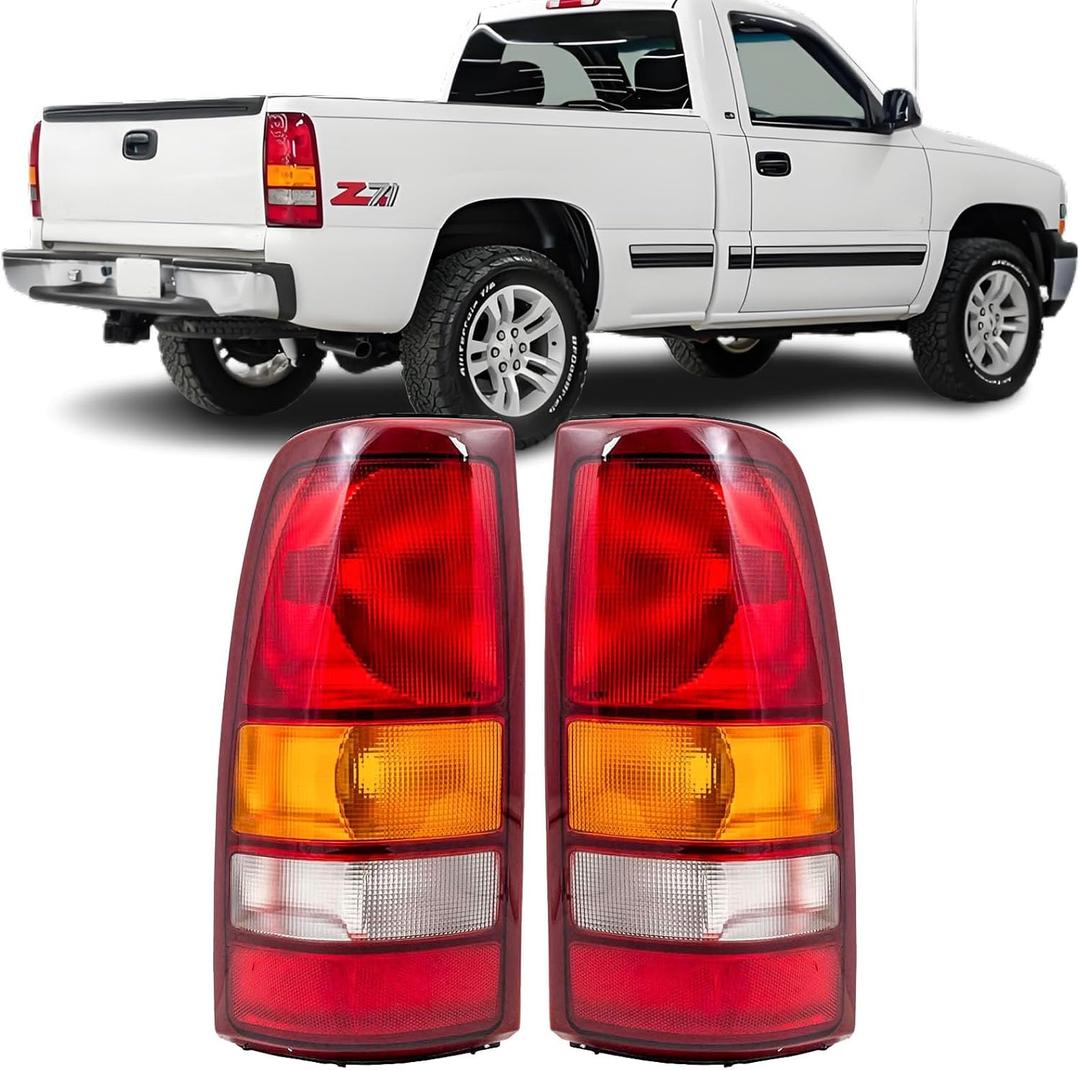 Tail Lights Assembly compatible with 1999-2002 Chevy Silverado 99-06 GMC Sierra 1500 2500 3500 1500 HD 2500HD Taillights Rear Brake Lamp, Red Lens