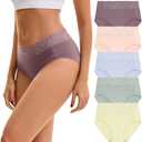 INNERSY Womens Cotton Underwear Lace Bikini Hipster Panties for Women High Waisted Ladies Briefs 5 Pack, L