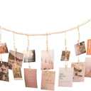 Hanging Photo Display with 18 Wood Clips, Boho Wooden Bead Wall Dcor for Bedroom, Living Room, Dorm, Kids Art Picture Display