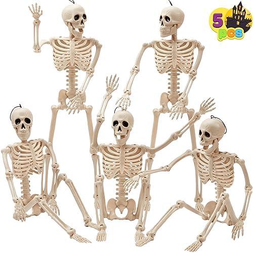 JOYIN 4 PCS Posable Halloween Skeleton Decor 16 Inches, Full Body Posable Joints Hanging Skeletons for Halloween Decorations, Graveyard Props, Haunted House Accessories, Spooky Scene Party Favors