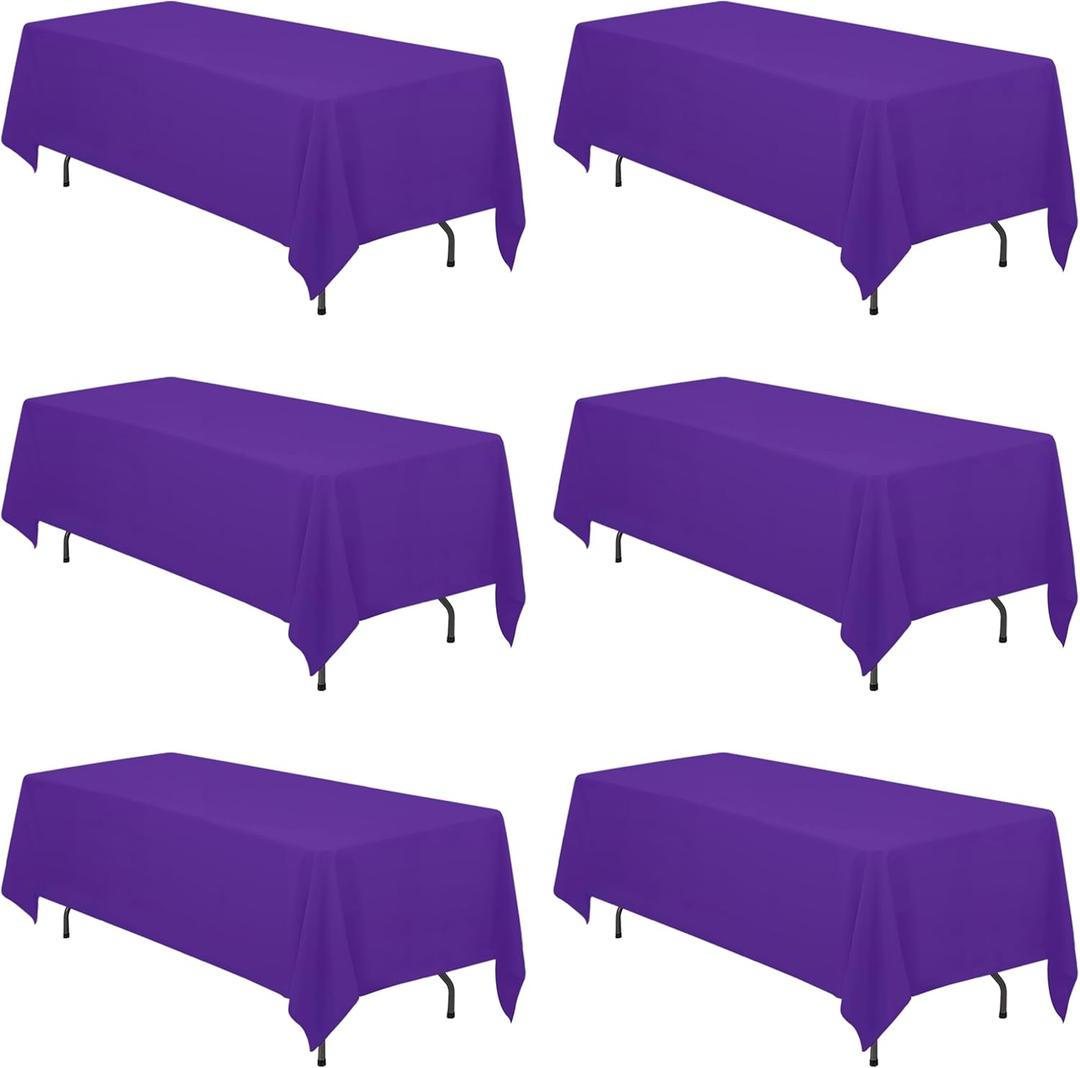 BRILLMAX 6 Pack Purple Tablecloths 70 x 120 Inch for 6ft & 8ft Rectangle Tables - 150 GSM Polyester Fabric, Universal Fit, Water, Stain & Wrinkle Resistant Cloth Cover for Wedding Reception Banquet