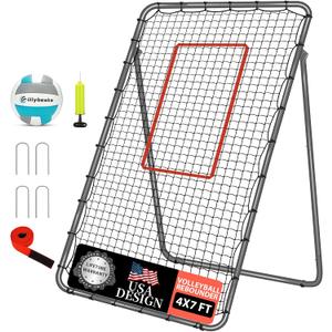 5-Angle Adjustable Volleyball Rebounder Net 7x4ft, Durable & Portable Bounce Back Training Equipment for Practicing Volleying Bumping Spiking with High-Tension Net, PU Volleyball, Pump, Stakes (Gray)