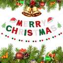 3PCS Pre-Strung 3D Felt Merry Christmas Banner - Red Green White Reusable Merry Christmas Decorative Sign, Red Green White Felt Ball Garland, Pom Pom Wreath, Personalized Holiday Sign, Photo Prop